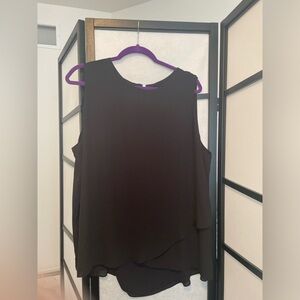 Black Layered Sleeveless Blouse with Back Zipper